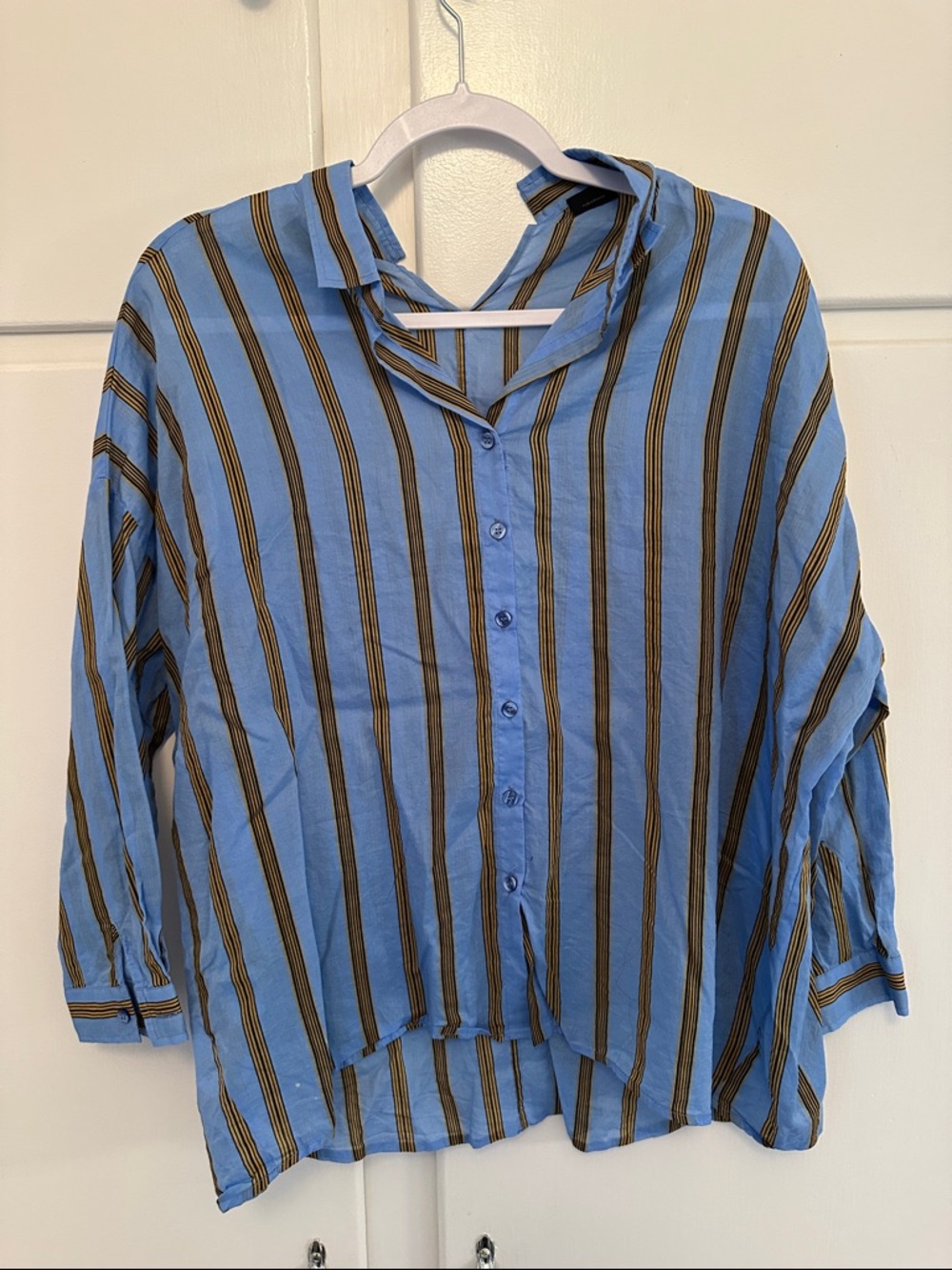 GUC Pinko Blue Yellow & Black Striped Button Down Blouse